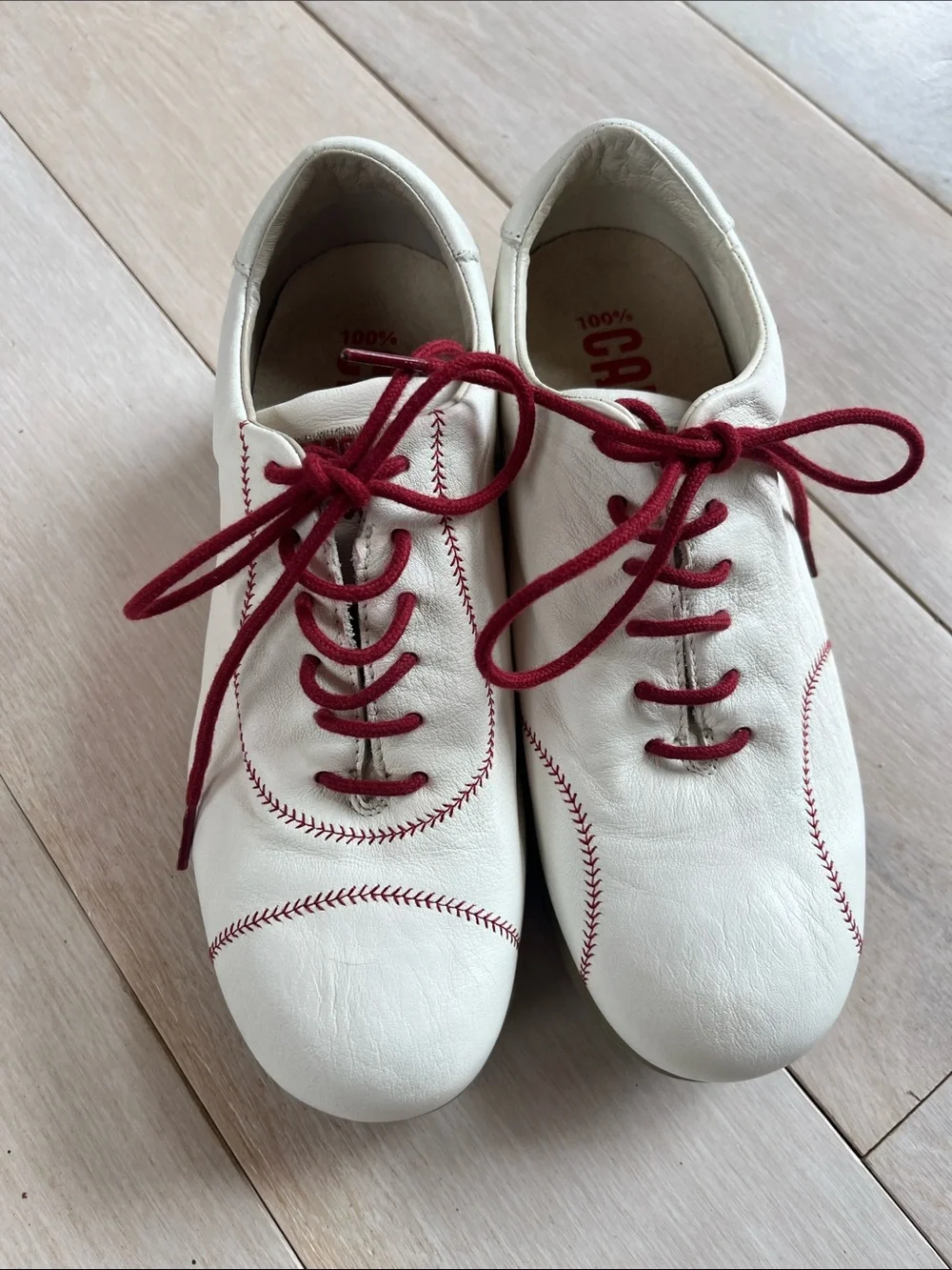 Rare Women's Camper White Leather Lace-Up Shoes Baseball Sz 36